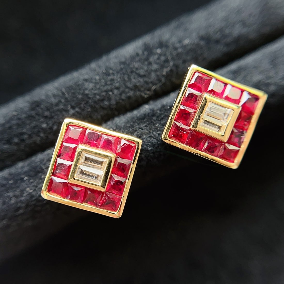 14k Gold 2.45 Ct Natural Ruby & Sapphire Earrings - 2