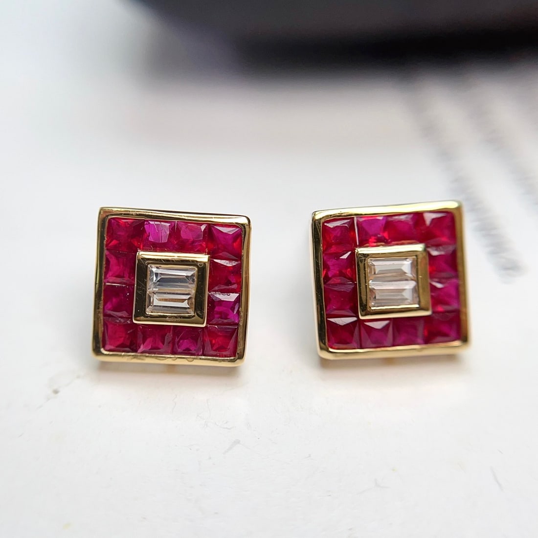 14k Gold 2.45 Ct Natural Ruby & Sapphire Earrings - 4