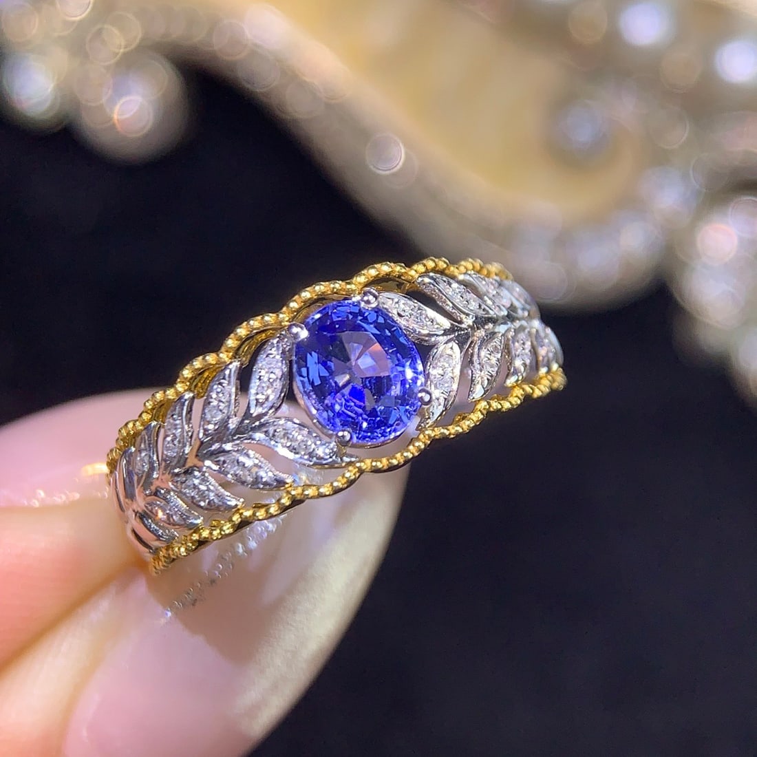 14k Gold 1 Ct Natural Sapphire & Diamond Ring - 5