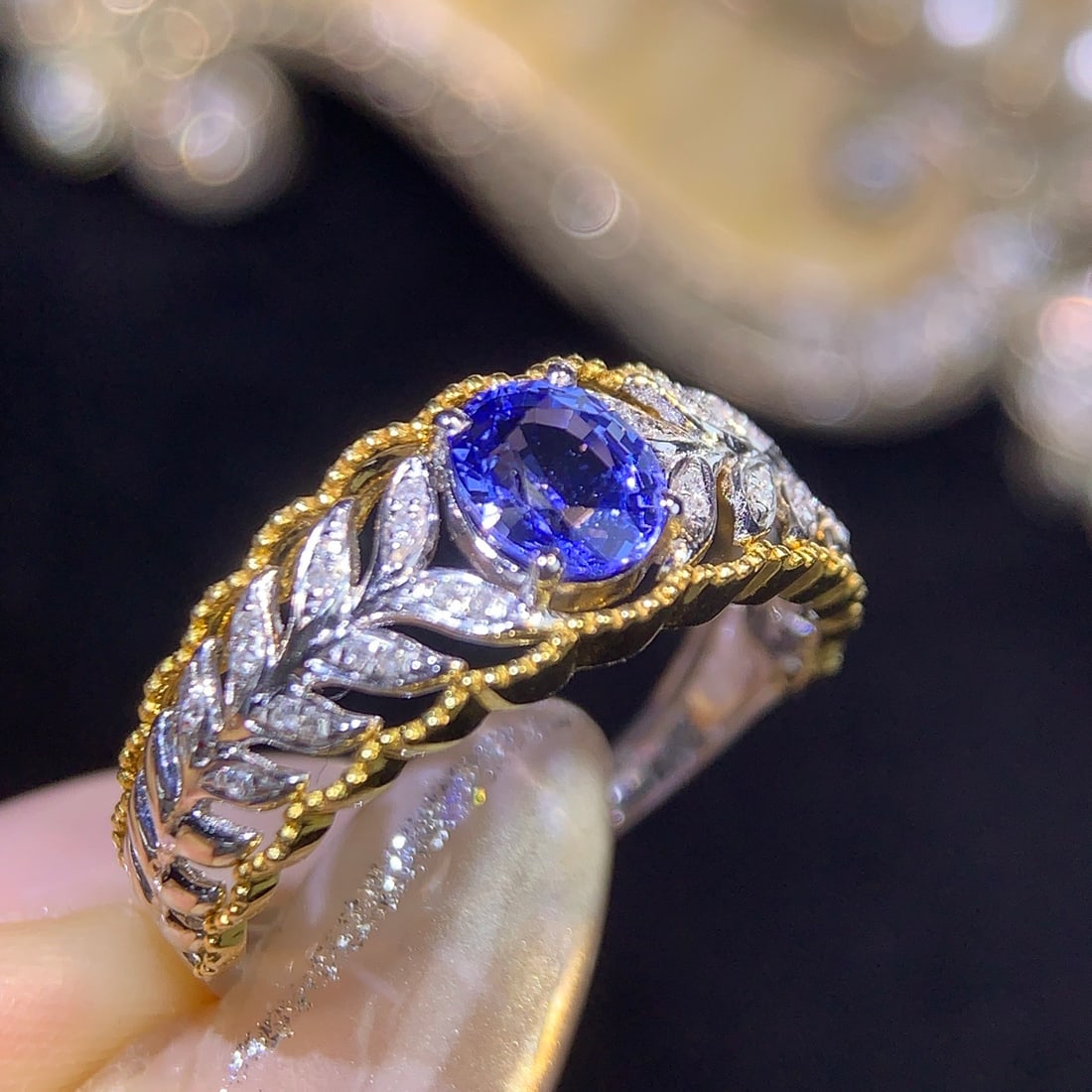 14k Gold 1 Ct Natural Sapphire & Diamond Ring - 6