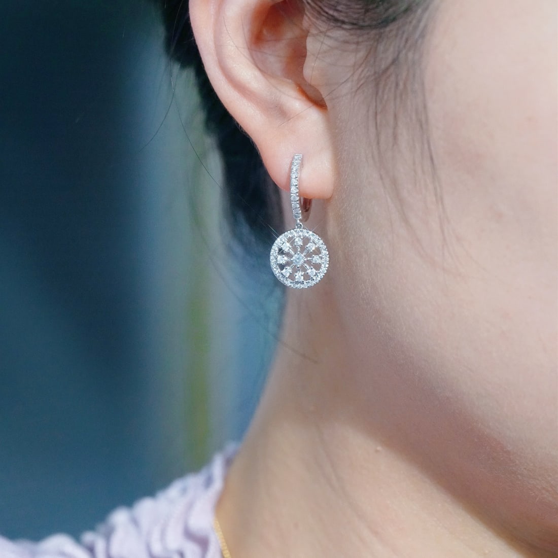 14k Gold 0.90 Ct Natural H Diamond Earrings - 6