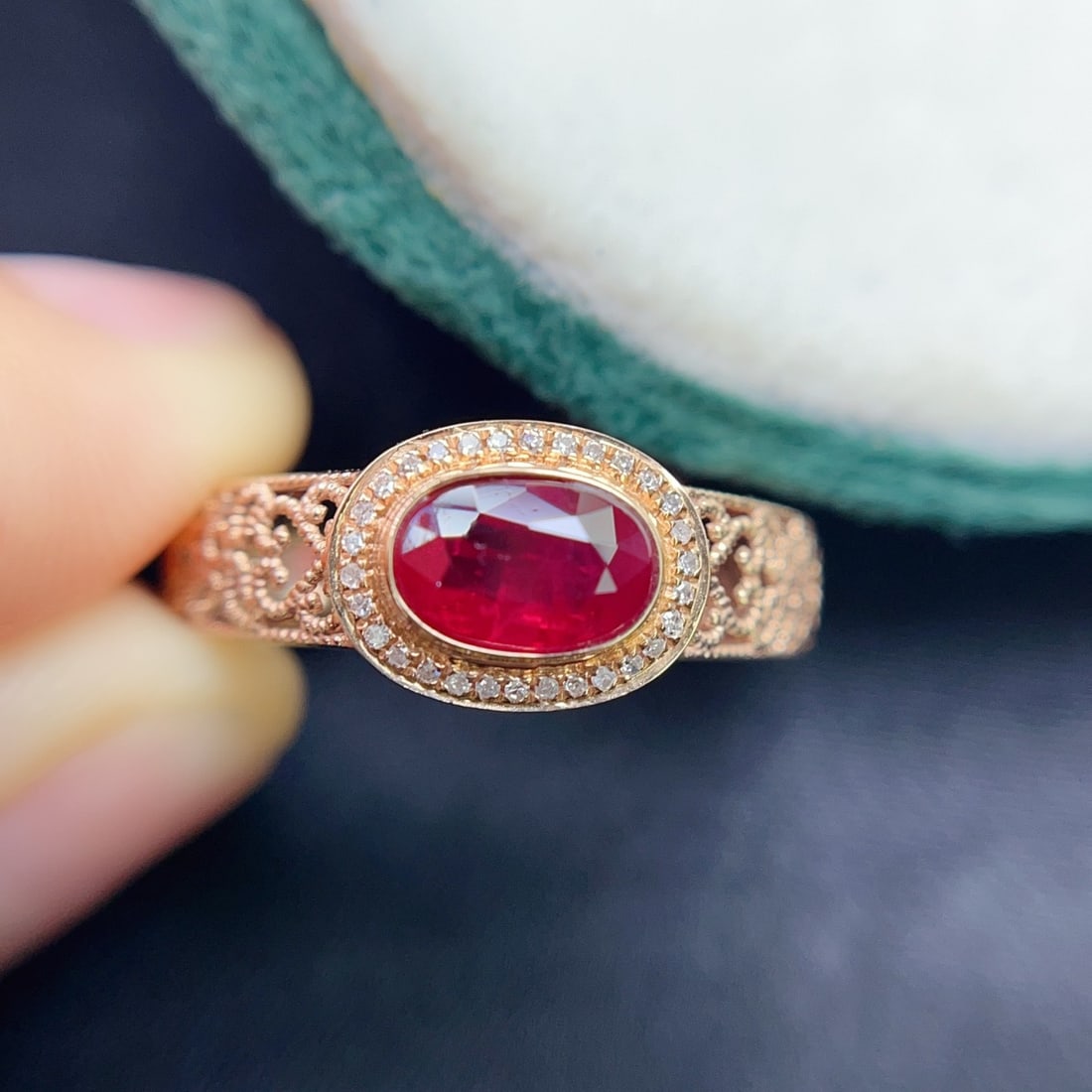14k Gold 1.10 Ct Natural Ruby & Diamond Ring - 3