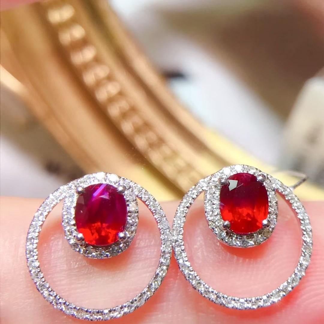 14k Gold 1.70 Ctw Natural Ruby & Diamond Earrings - 3
