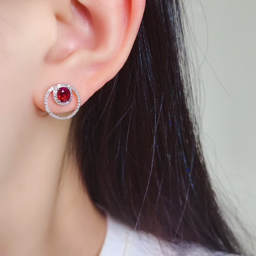 14k Gold 1.70 Ctw Natural Ruby & Diamond Earrings - 4