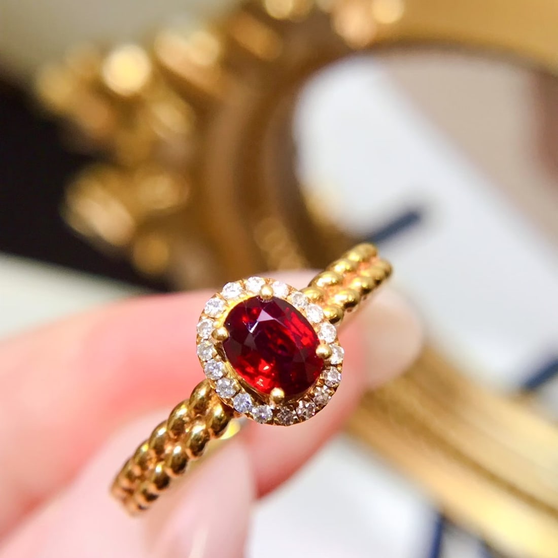 14k Gold 0.6 Ct Natural Ruby & Diamond Ring - 2