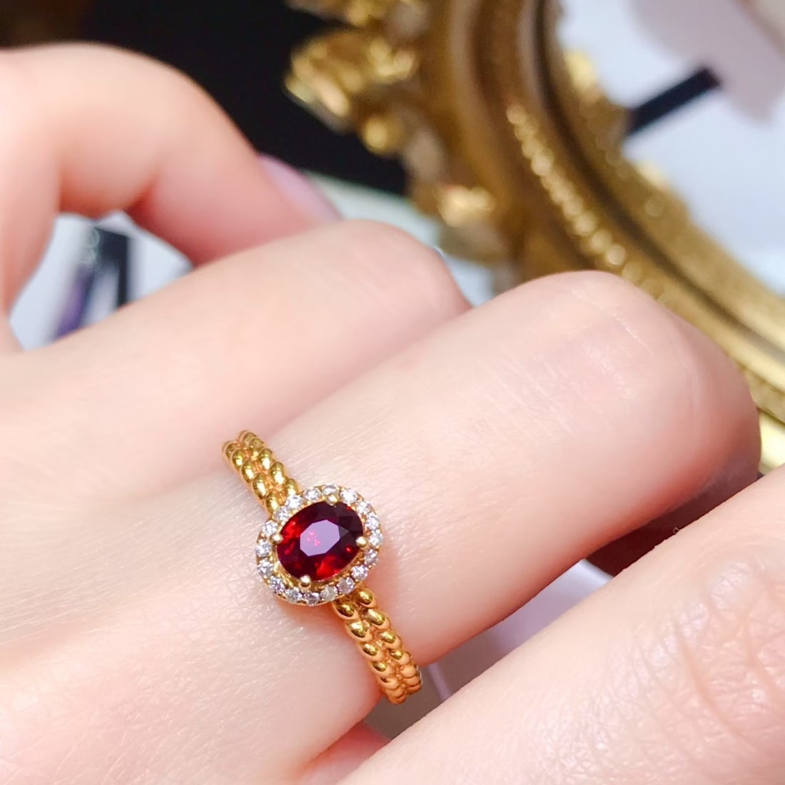 14k Gold 0.6 Ct Natural Ruby & Diamond Ring - 4