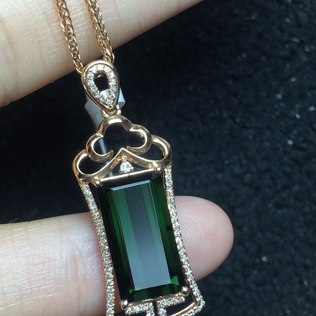 14k Gold 5.08 Ct Natural Tourmaline & Diamond Pendant( Without Chain ) - 3