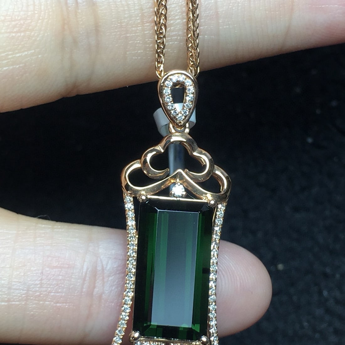 14k Gold 5.08 Ct Natural Tourmaline & Diamond Pendant( Without Chain ) - 4