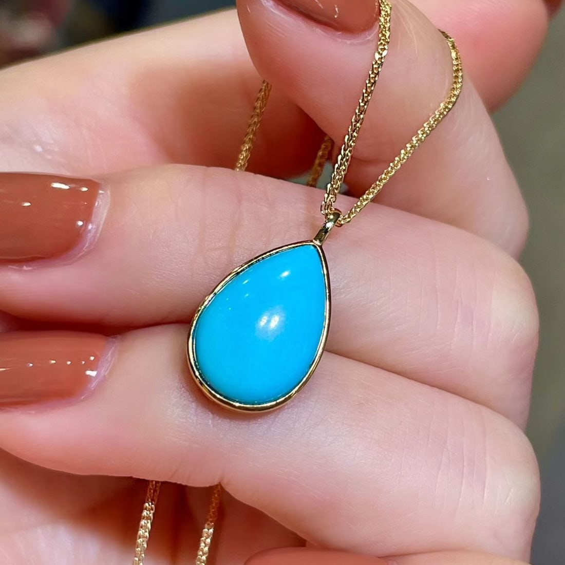 14k Gold 3.87 Ct Natural Blue Turquoise Pendant( Without Chain ) - 2
