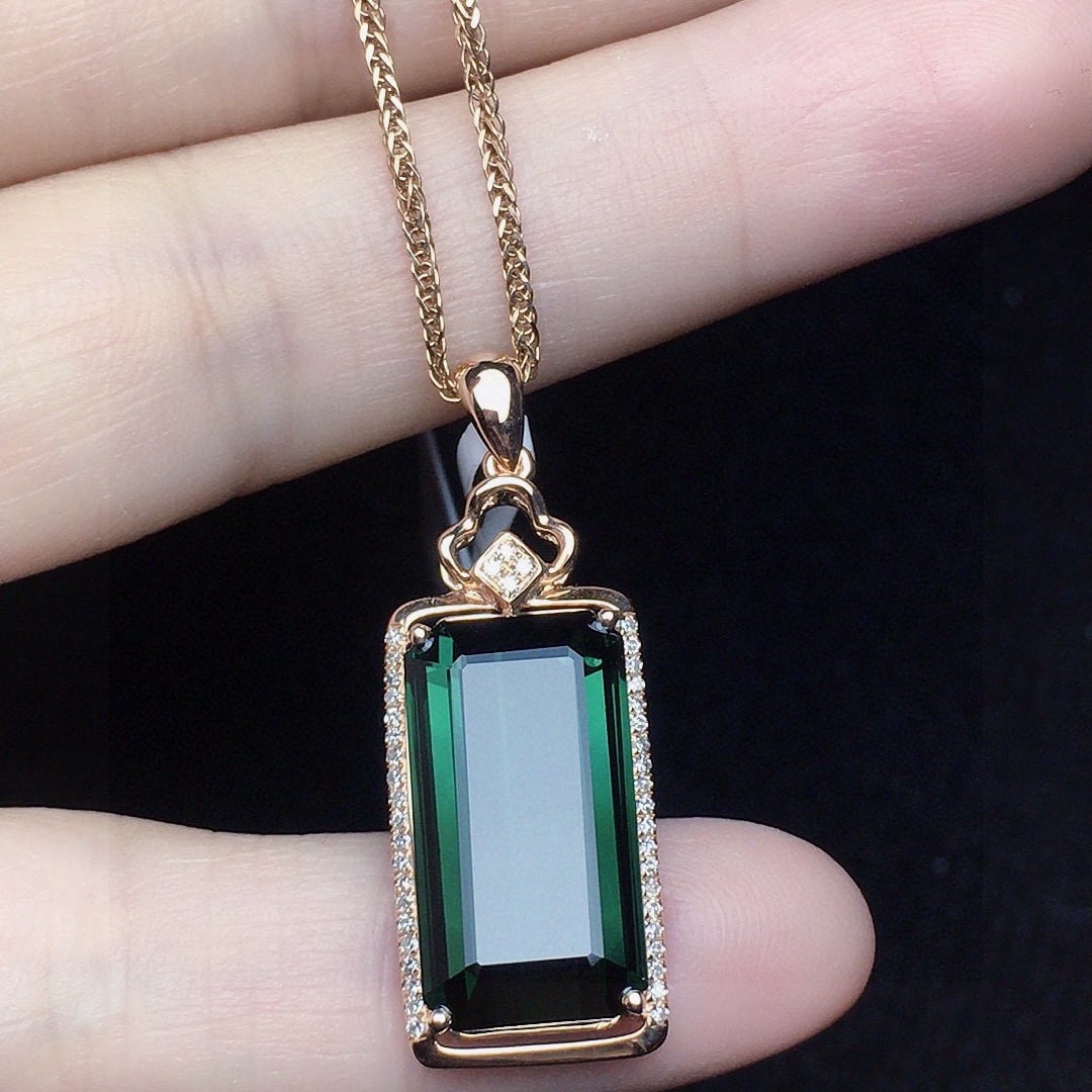 14k Gold 8.77 Ct Natural Tourmaline & Diamond Pendant( Without Chain ) - 4