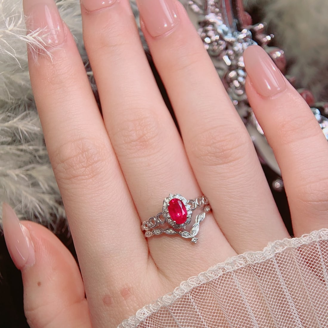 14k Gold 0.6 Ct Natural Ruby & Diamond Ring - 8