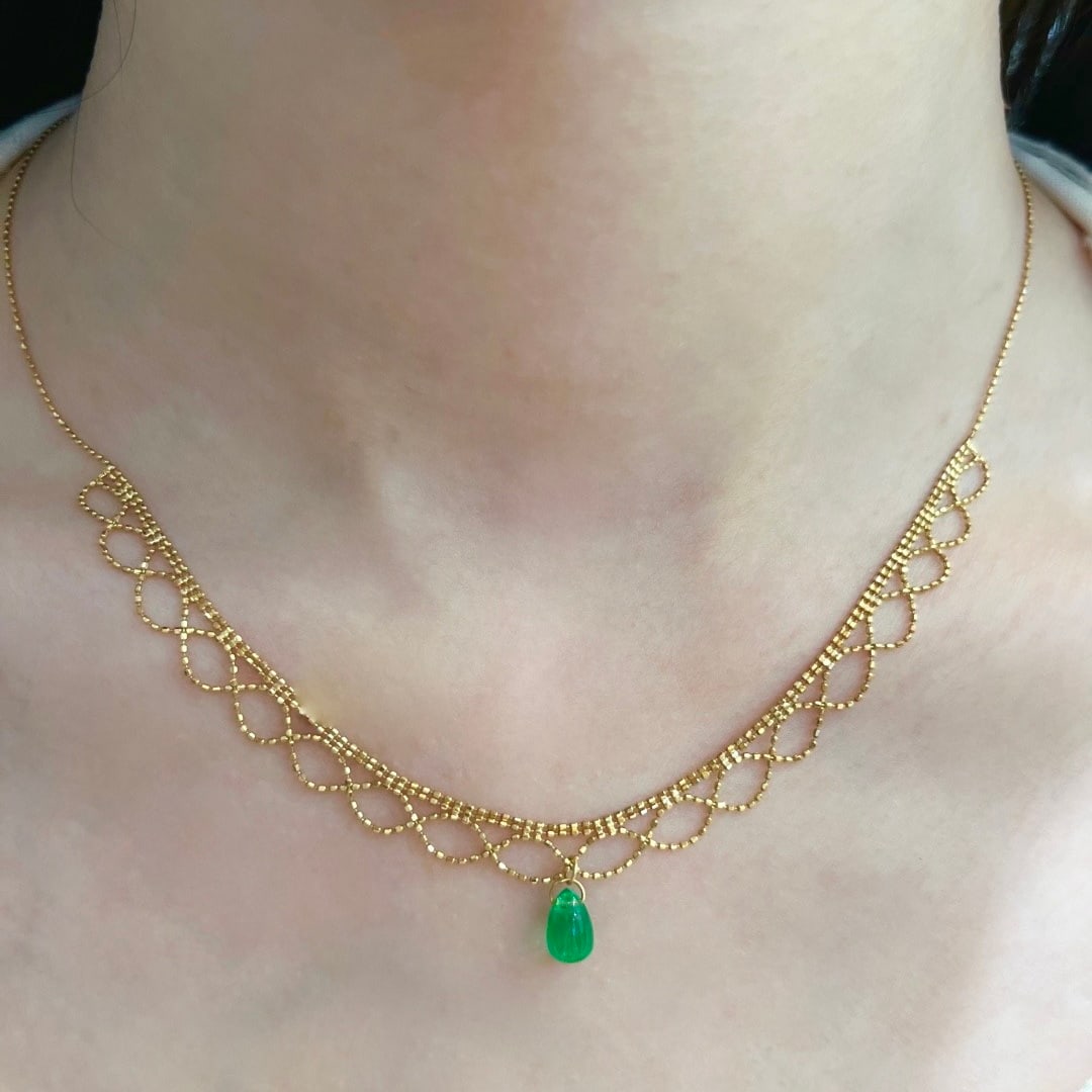 14k Gold 3 Ct Natural Emerald Necklace - 3