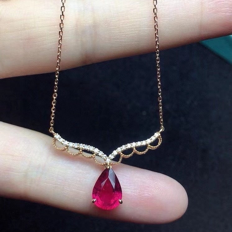 14k Gold 1.1 Ct Natural Tourmaline & Diamond Necklace - 2