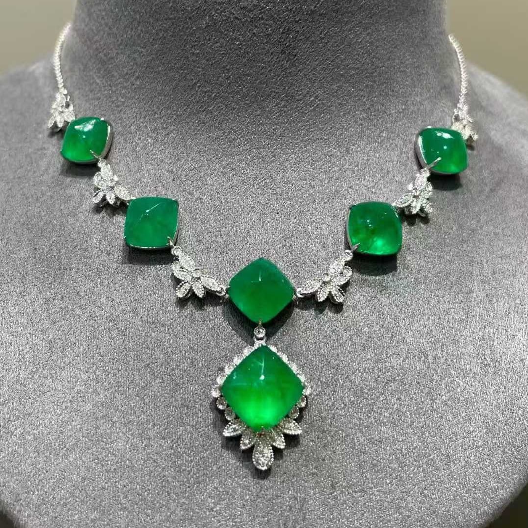 14k Gold 18.2 Ct Natural Emerald & Diamond Necklace - 2