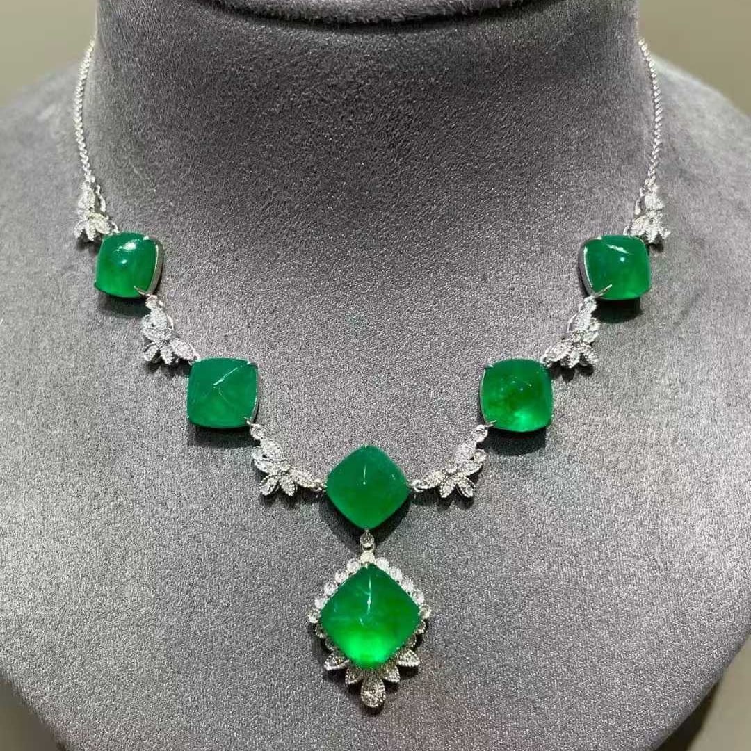 14k Gold 18.2 Ct Natural Emerald & Diamond Necklace - 3