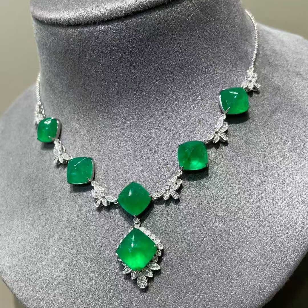 14k Gold 18.2 Ct Natural Emerald & Diamond Necklace - 5