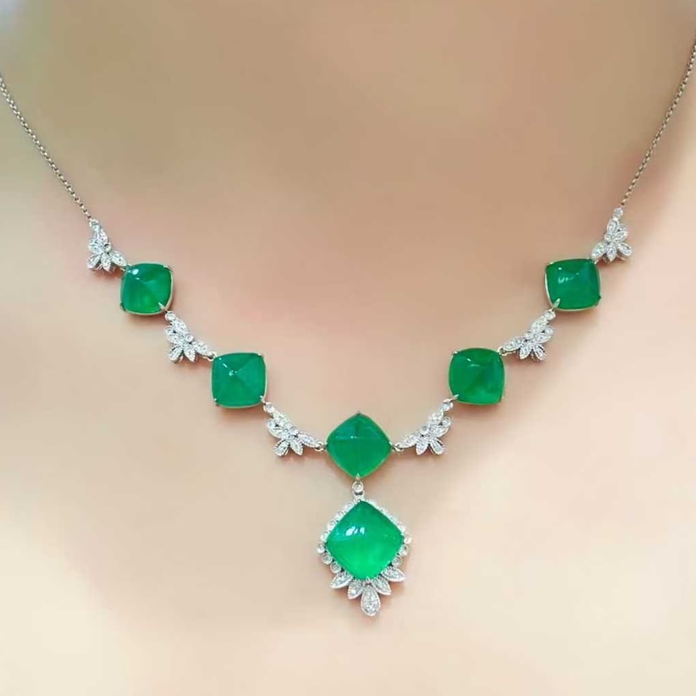 14k Gold 18.2 Ct Natural Emerald & Diamond Necklace - 6