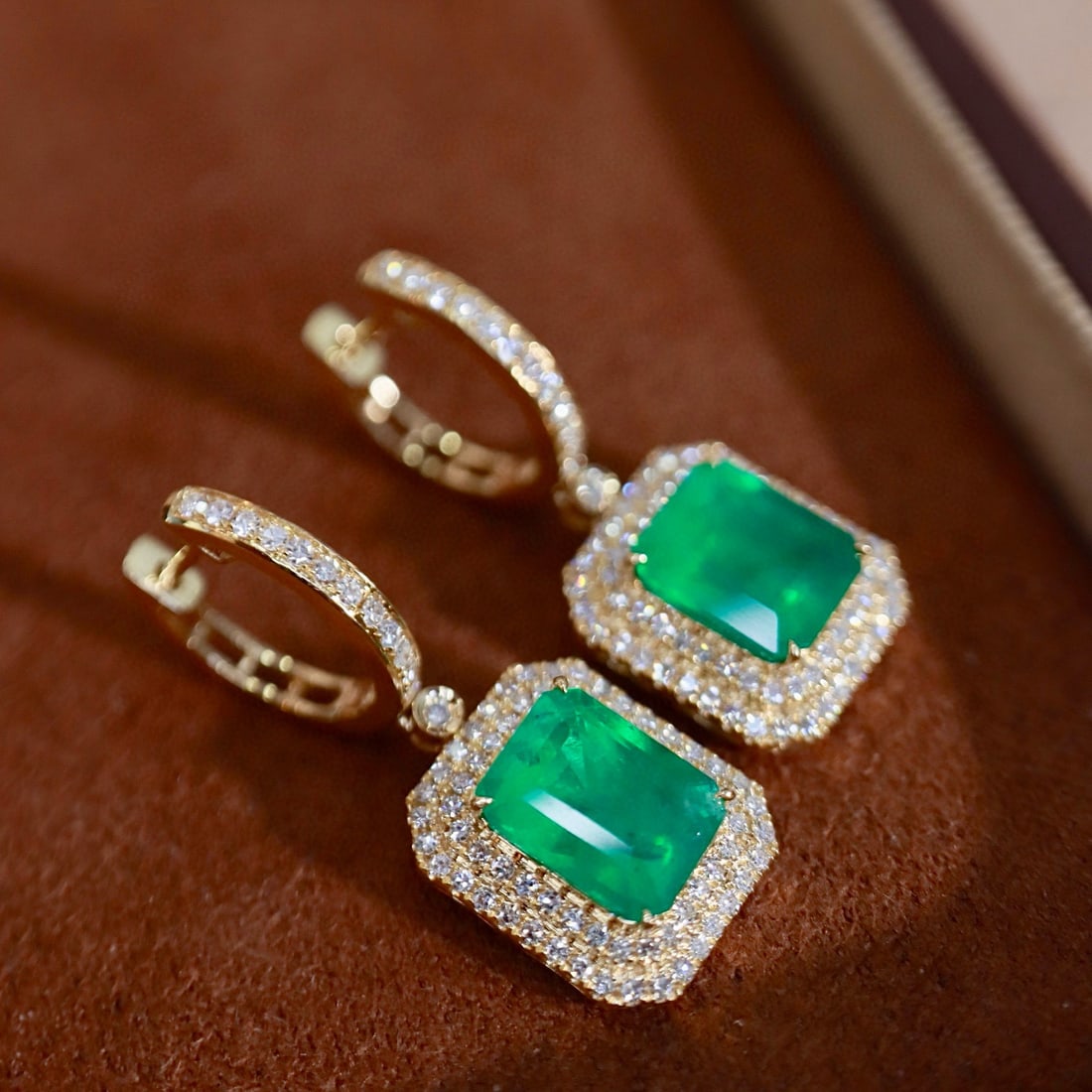 14k Gold 3.50 Ctw Natural Emerald & Diamond Earrings - 2