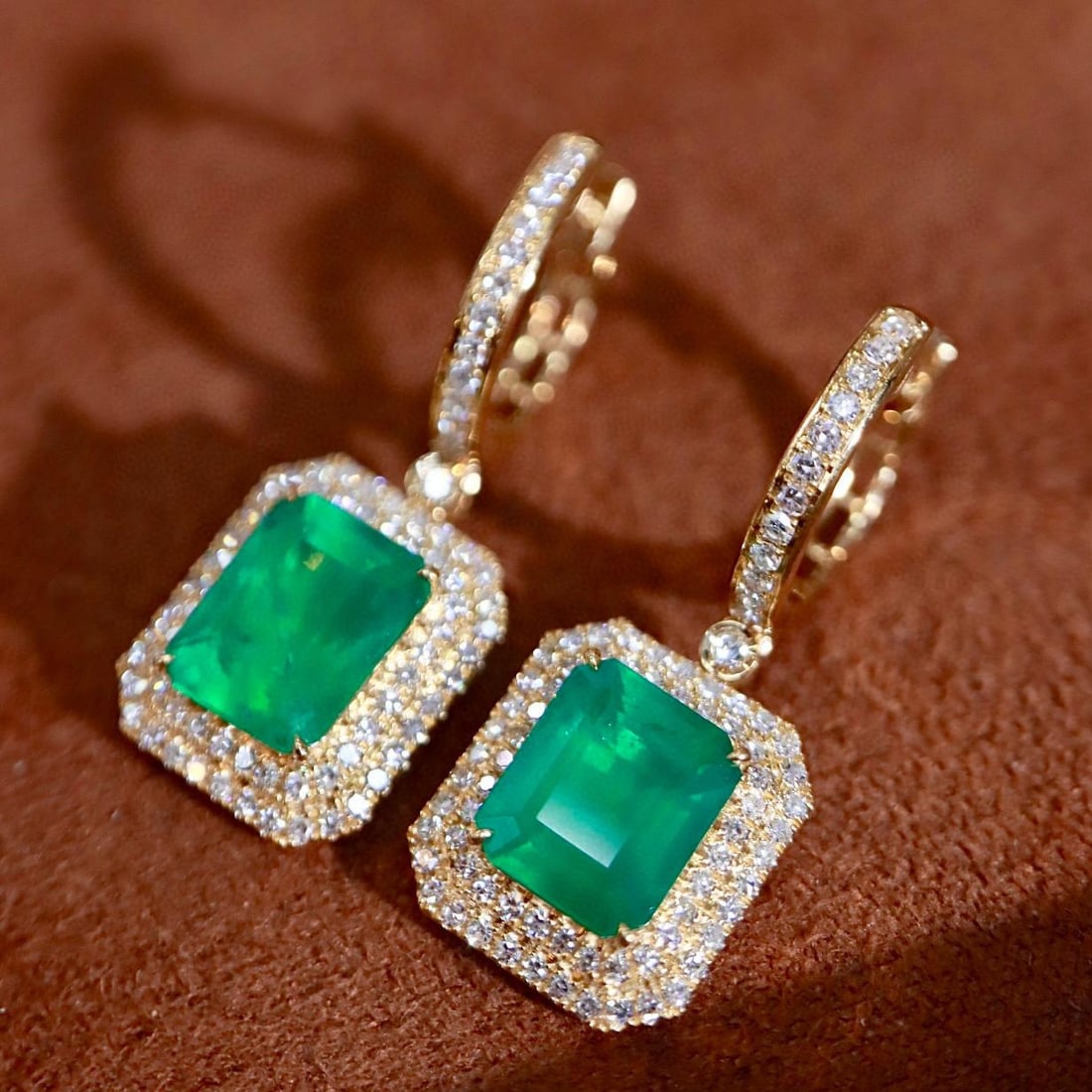 14k Gold 3.50 Ctw Natural Emerald & Diamond Earrings - 3