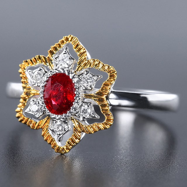 14k Gold 0.48 Ctw Natural Ruby & Diamond Ring - 2