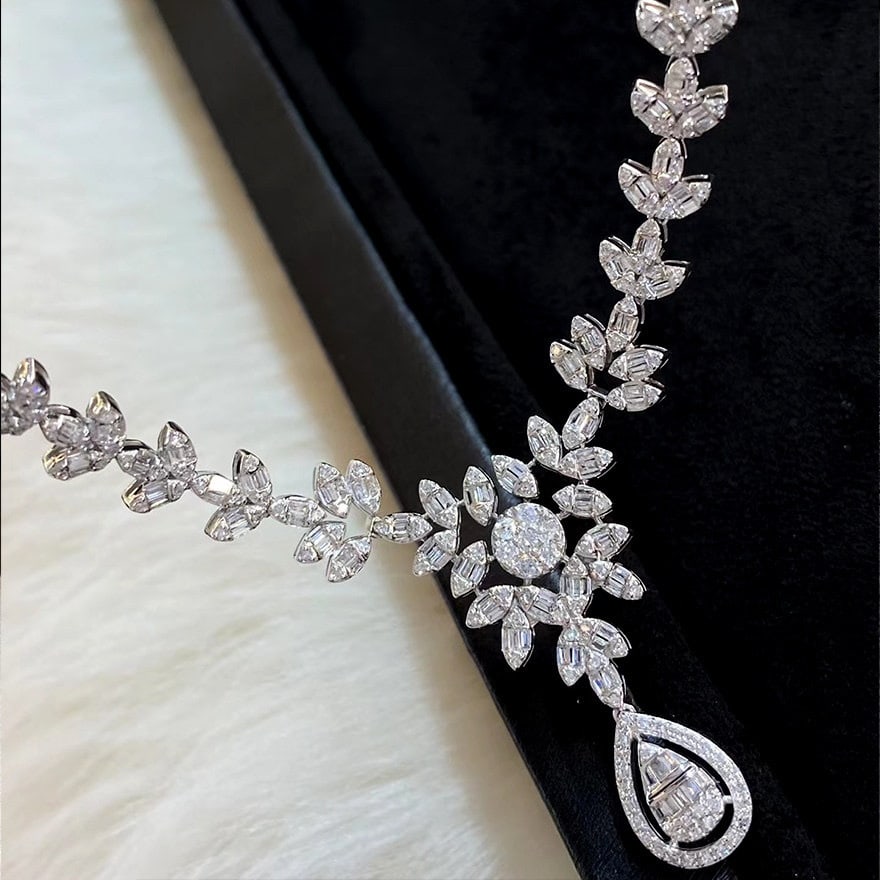 14k Gold 3.8 Ct Natural H Diamond Necklace - 2