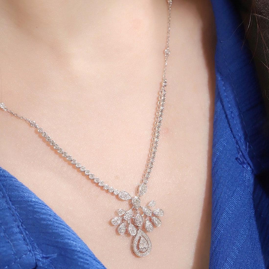 14k Gold 1.1 Ct Natural H Diamond Necklace - 7
