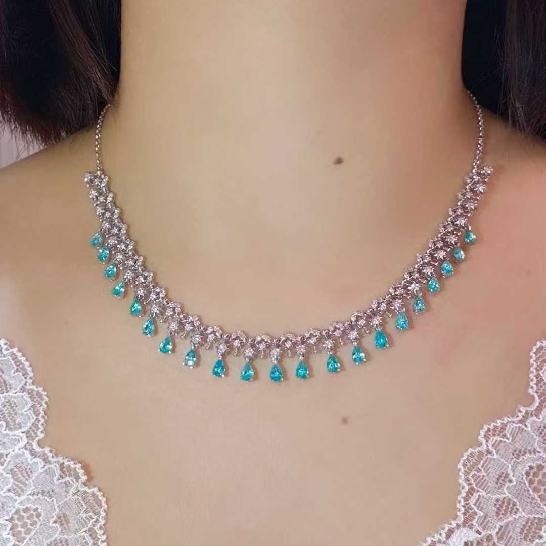 14k Gold 4.86 Ctw Natural Paraiba Tourmaline & Diamond Necklace - 4