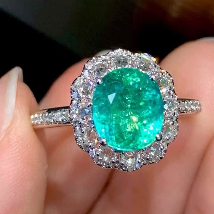 14k Gold 2.1 Ct Natural Paraiba Tourmaline & Diamond & Sapphire Ring - 3