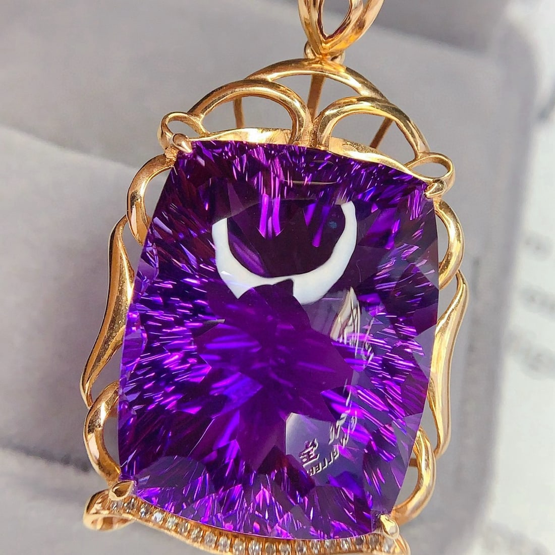 14k Gold 45.3 Ct Natural Amethyst & Diamond Pendant( Without Chain ) - 2