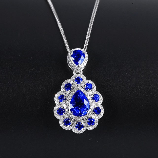 14k Gold 2.76 Ctw Natural Sapphire & Diamond Pendant( Without Chain ): Ref:231135030 // gold content:14k gold // main gemstone:sapphire // shape:multiple // carat weight:2. 44ct // color:blue // treatment:natural // // adjacent gemstone 2 : diamond // number of stones:10