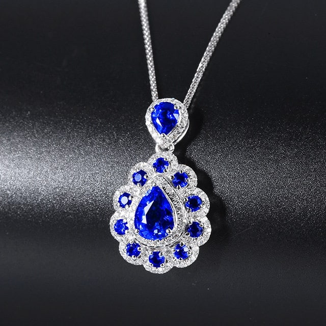 14k Gold 2.76 Ctw Natural Sapphire & Diamond Pendant( Without Chain ) - 2
