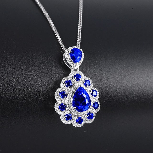 14k Gold 2.76 Ctw Natural Sapphire & Diamond Pendant( Without Chain ) - 3
