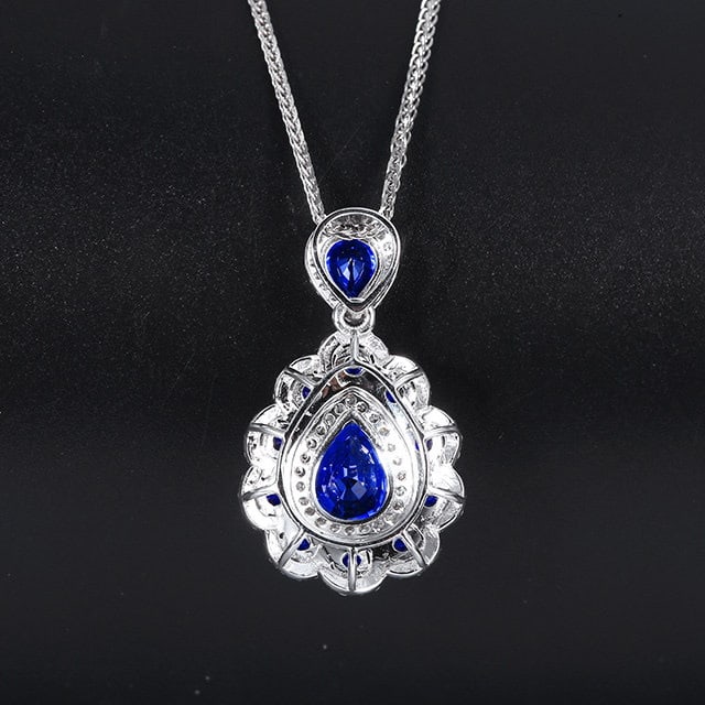 14k Gold 2.76 Ctw Natural Sapphire & Diamond Pendant( Without Chain ) - 4