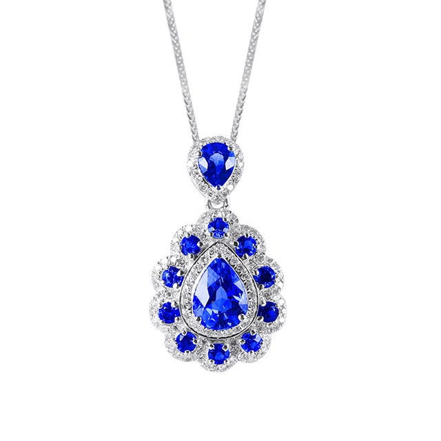 14k Gold 2.76 Ctw Natural Sapphire & Diamond Pendant( Without Chain ) - 5