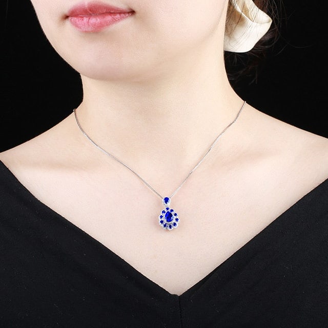 14k Gold 2.76 Ctw Natural Sapphire & Diamond Pendant( Without Chain ) - 6