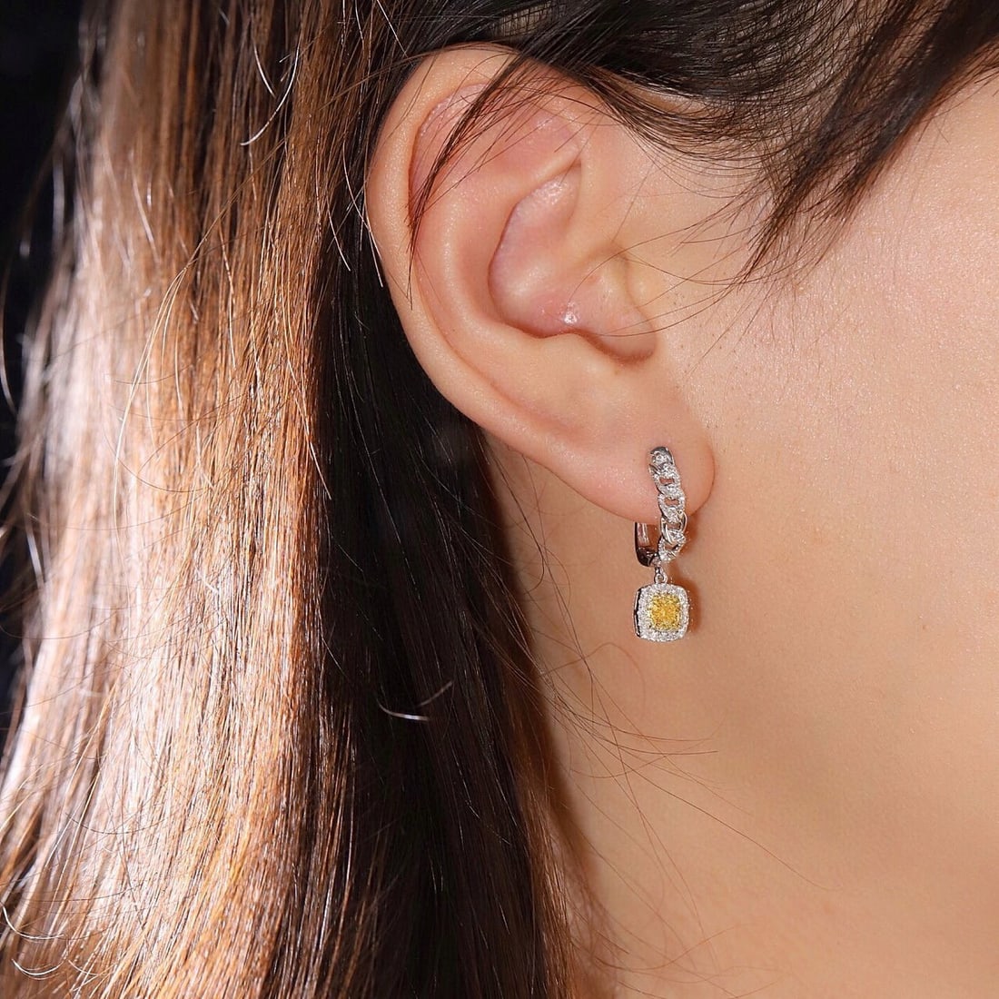 14k Gold 0.62 Ctw Natural Yellow Diamond & Diamond Earrings - 3