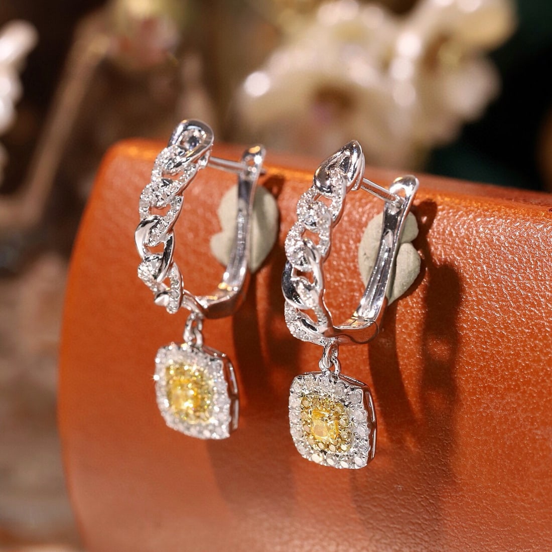 14k Gold 0.62 Ctw Natural Yellow Diamond & Diamond Earrings - 5