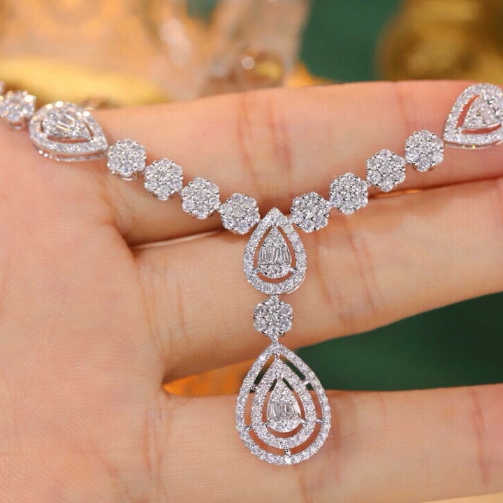 14k Gold 3.9 Ct Natural H Diamond Necklace - 5