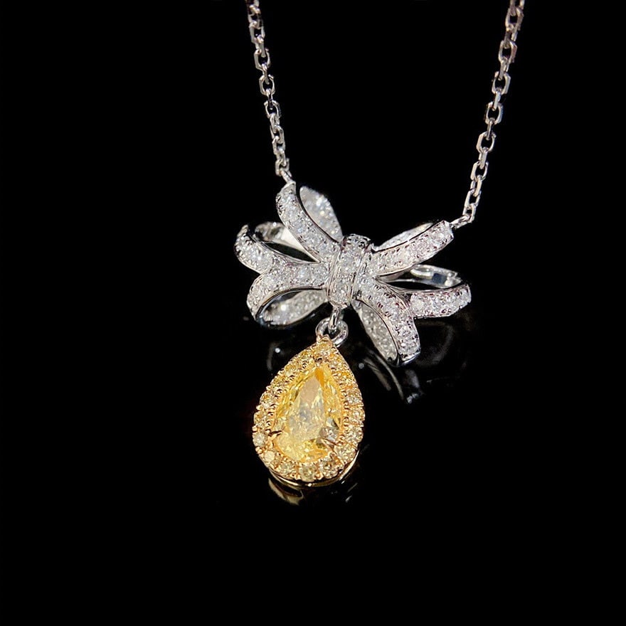 14k Gold 0.55 Ctw Natural Yellow Diamond & Diamond Necklace - 2