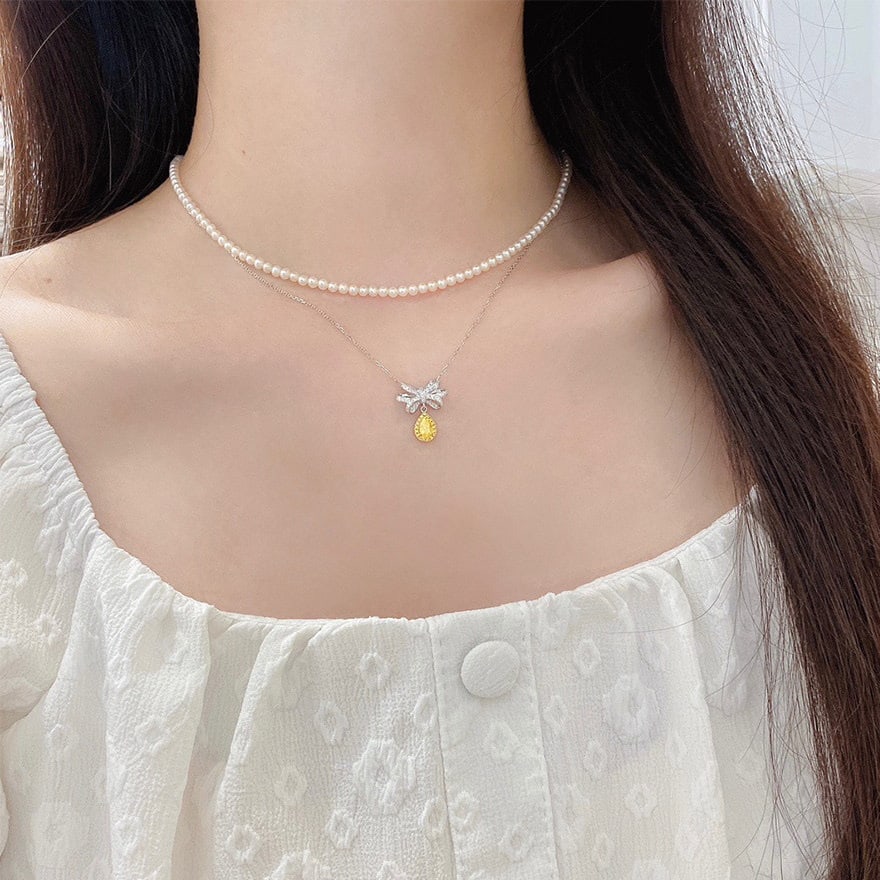 14k Gold 0.55 Ctw Natural Yellow Diamond & Diamond Necklace - 3