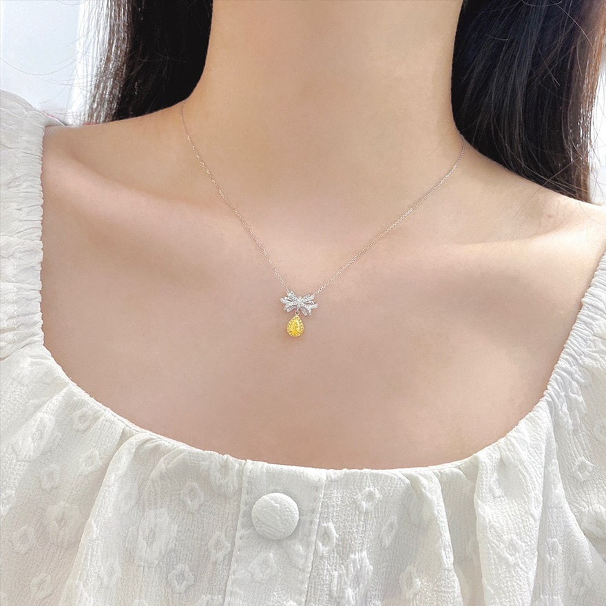 14k Gold 0.55 Ctw Natural Yellow Diamond & Diamond Necklace - 5