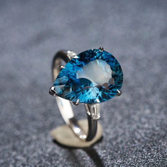 14k Gold 8.72 Ct Natural Topaz & Sapphire Ring - 6