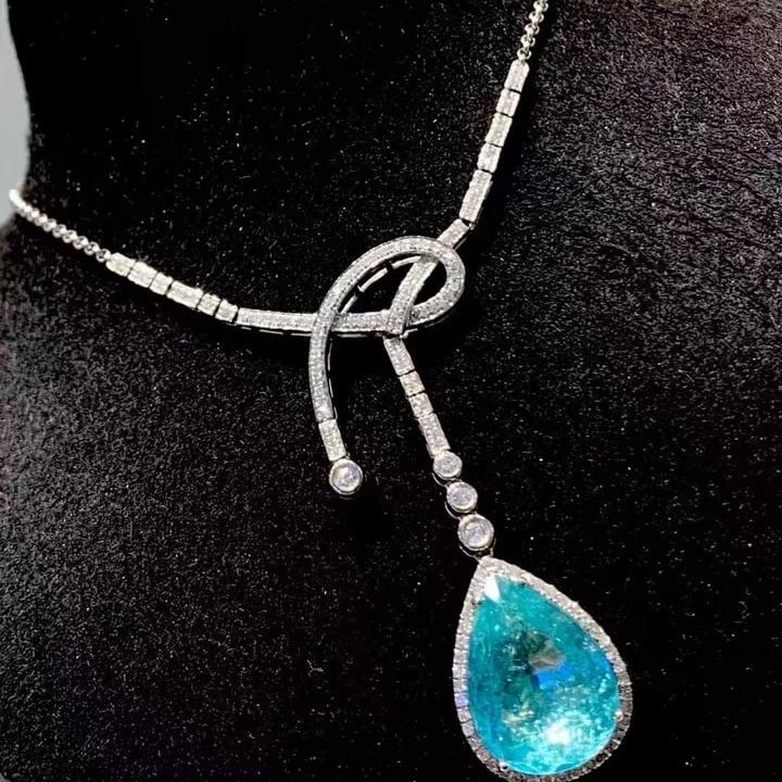 14k Gold 8.54 Ct Natural Paraiba Tourmaline & Diamond Necklace - 6
