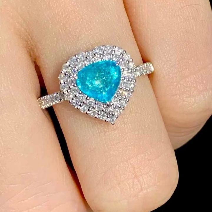 14k Gold 0.9 Ct Natural Paraiba Tourmaline & Diamond Ring - 2