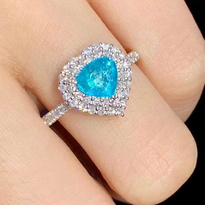 14k Gold 0.9 Ct Natural Paraiba Tourmaline & Diamond Ring - 3