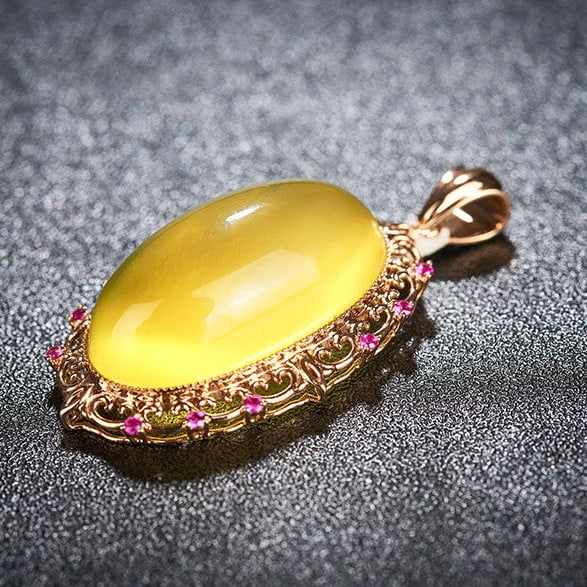 14k Gold 26.19 Ct Natural Prehnite & Ruby Pendant( Without Chain ) - 6