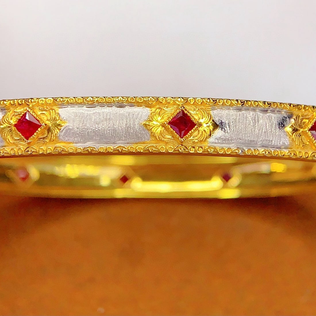 14k Gold 2 Ct Natural Ruby Bangle - 2