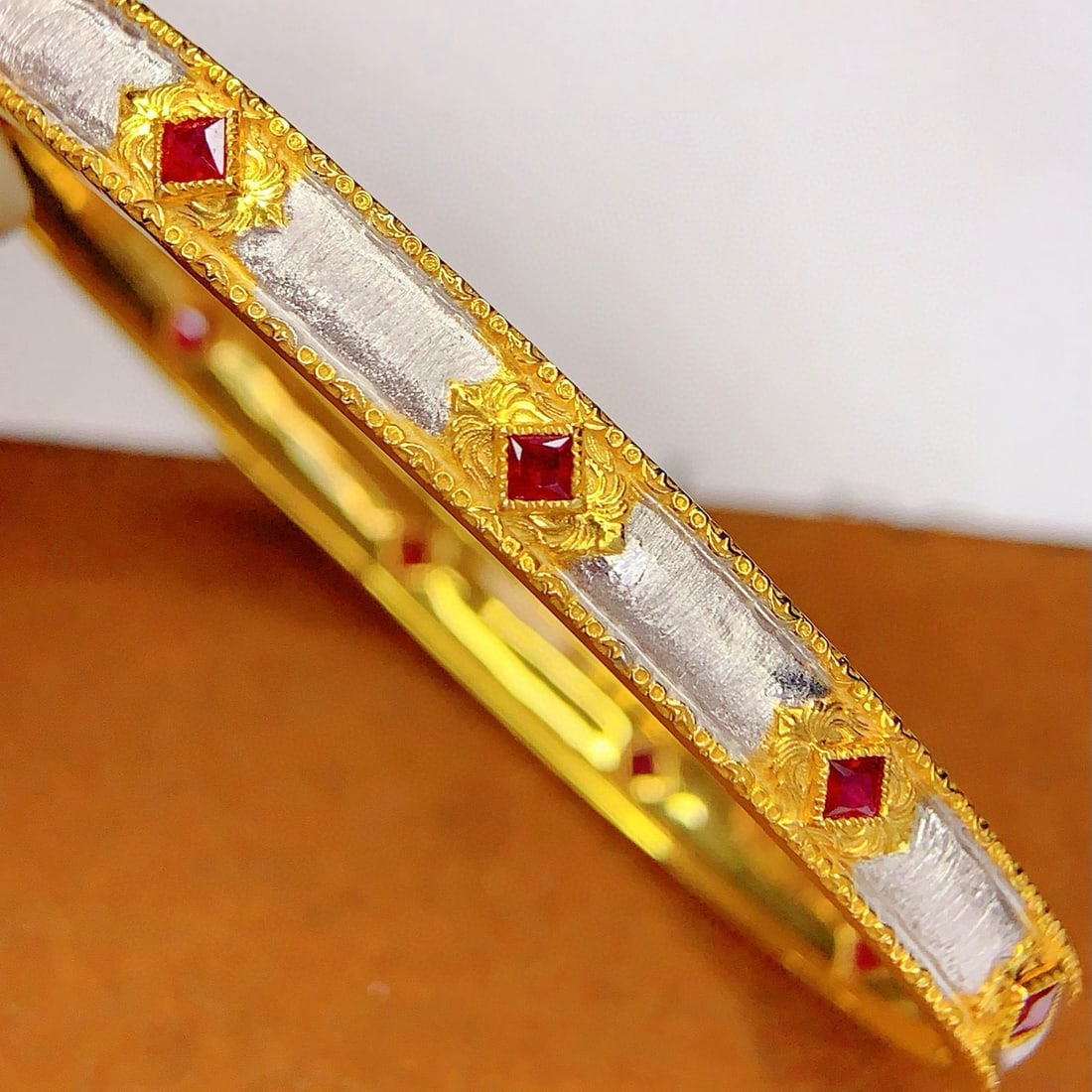 14k Gold 2 Ct Natural Ruby Bangle - 3