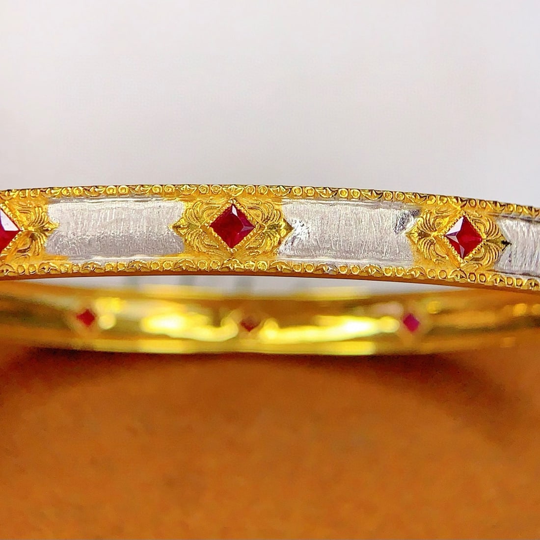 14k Gold 2 Ct Natural Ruby Bangle - 4