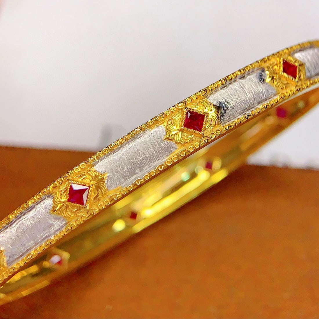 14k Gold 2 Ct Natural Ruby Bangle - 5